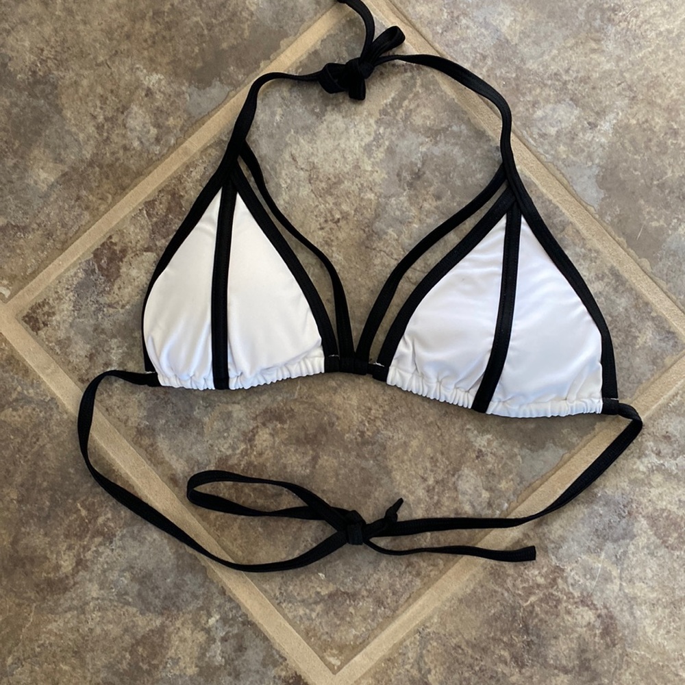 Express Swim white with black trim straps bikini top sz S